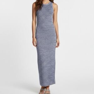 Theory Marl Pointelle Blue Stretch Knit Tank Dress Large